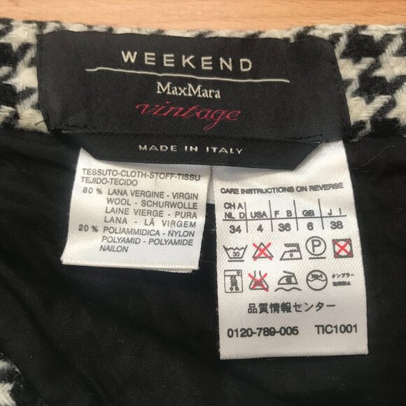 Weekend MaxMara Vintage Houndstooth Wool Skirt Black and White Size 4 - Picture 8 of 10